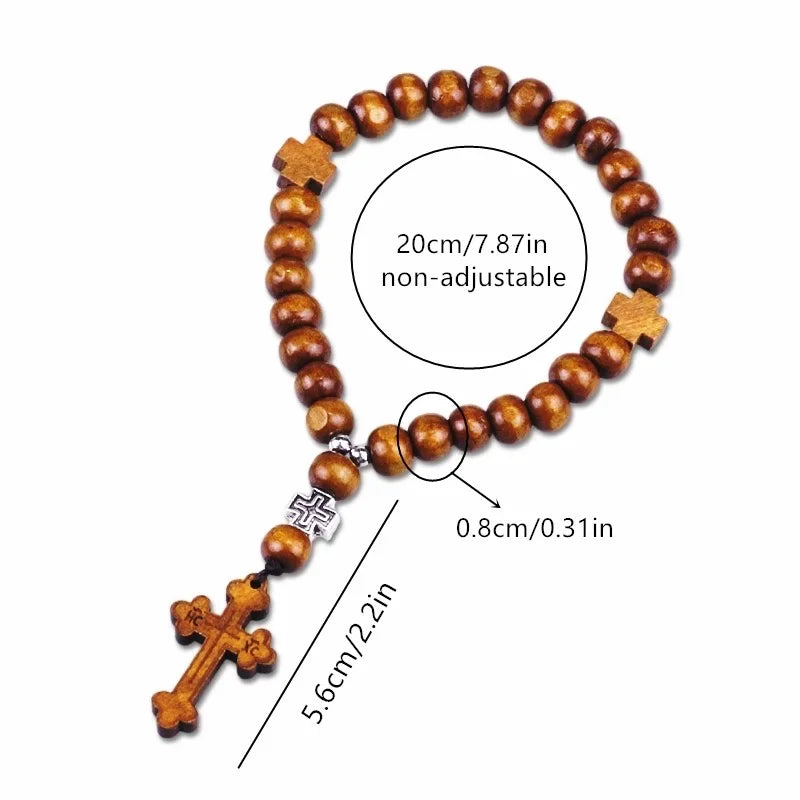 9 Inch Saint Benedict Rosary Necklace Wood Beads Medal Prayer Pocket Catholic Brown Medalla De San Benitol Crucifix N93042