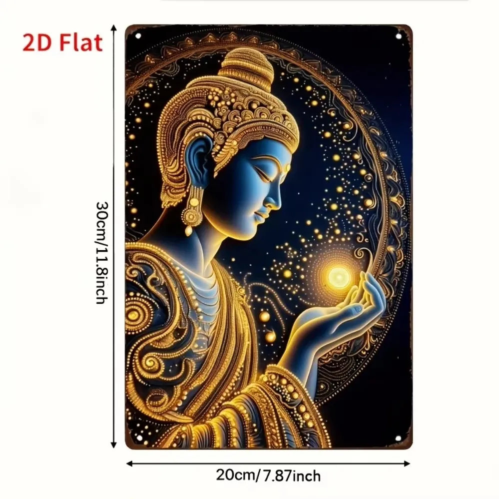 1pc 8x12" Vintage Aluminum Wall Art - Guadalupe Virgin Mary Retro Spanish Plaque, Golden Halo & Stars, Bohemian Style for Home