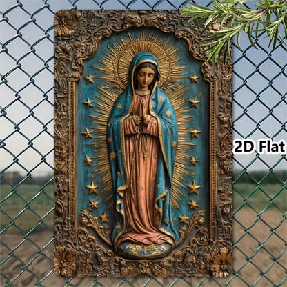1pc 8x12" Vintage Aluminum Wall Art - Guadalupe Virgin Mary Retro Spanish Plaque, Golden Halo & Stars, Bohemian Style for Home