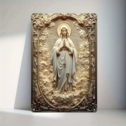 1pc 8x12" Vintage Aluminum Wall Art - Guadalupe Virgin Mary Retro Spanish Plaque, Golden Halo & Stars, Bohemian Style for Home