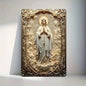 1pc 8x12" Vintage Aluminum Wall Art - Guadalupe Virgin Mary Retro Spanish Plaque, Golden Halo & Stars, Bohemian Style for Home