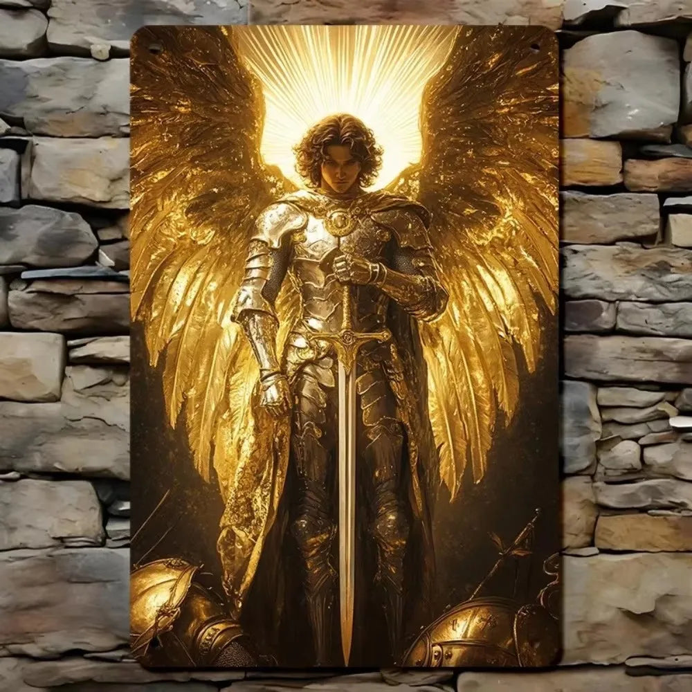 1pc 8x12" Vintage Aluminum Wall Art - Guadalupe Virgin Mary Retro Spanish Plaque, Golden Halo & Stars, Bohemian Style for Home