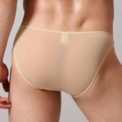 Mens Underwear Transparent Sexy Briefs Solid Color Ice Silk Low-Rise Underwear Thin and Comfortable Lingerie