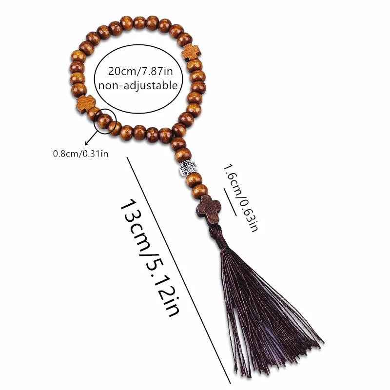 9 Inch Saint Benedict Rosary Necklace Wood Beads Medal Prayer Pocket Catholic Brown Medalla De San Benitol Crucifix N93042