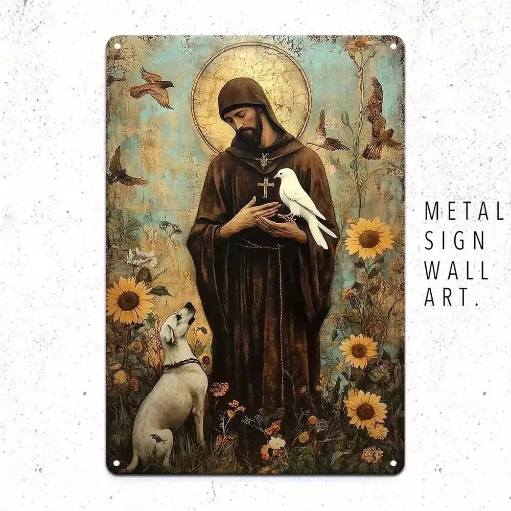 1pc 8x12" Vintage Aluminum Wall Art - Guadalupe Virgin Mary Retro Spanish Plaque, Golden Halo & Stars, Bohemian Style for Home