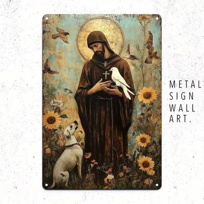 1pc 8x12" Vintage Aluminum Wall Art - Guadalupe Virgin Mary Retro Spanish Plaque, Golden Halo & Stars, Bohemian Style for Home