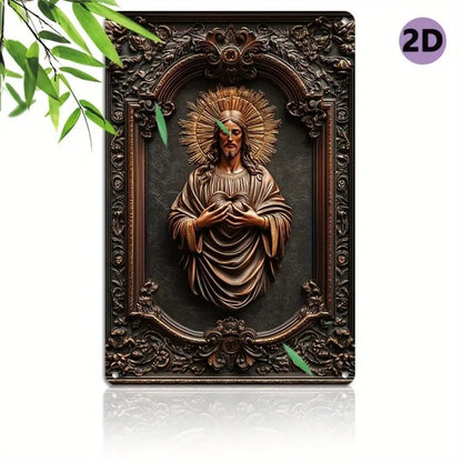 1pc 8x12" Vintage Aluminum Wall Art - Guadalupe Virgin Mary Retro Spanish Plaque, Golden Halo & Stars, Bohemian Style for Home