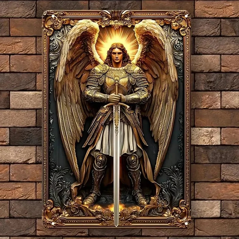 1pc 8x12" Vintage Aluminum Wall Art - Guadalupe Virgin Mary Retro Spanish Plaque, Golden Halo & Stars, Bohemian Style for Home