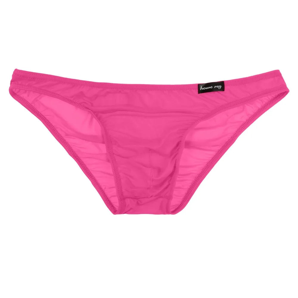Mens Underwear Transparent Sexy Briefs Solid Color Ice Silk Low-Rise Underwear Thin and Comfortable Lingerie